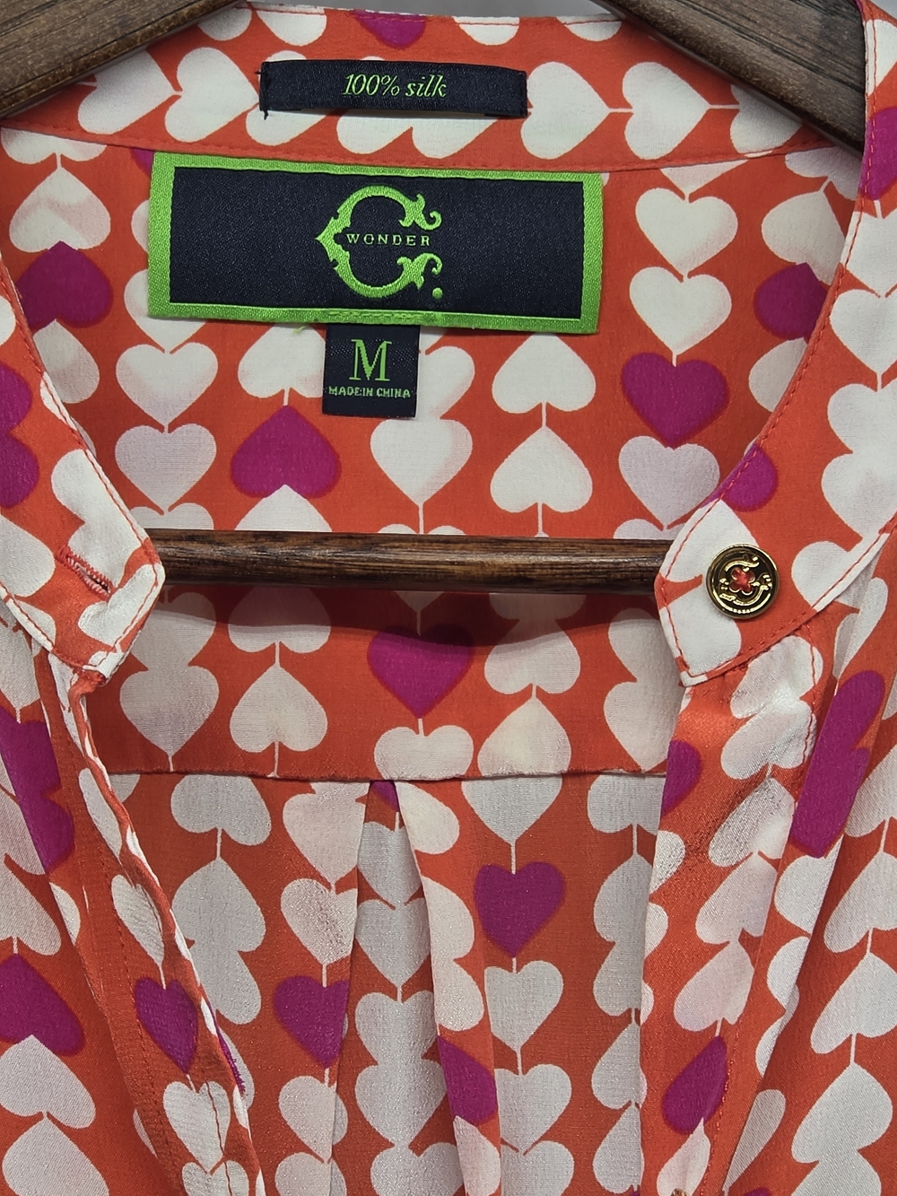 Silk Heart Print Blouse M Retro Mod Y2K - Picture 7 of 7